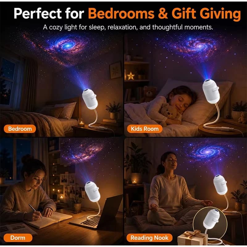 Projecteur de ciel étoilé USB, lumière de nuit 360° °   Lampe d'ambiance réglable Galaxy pour l'intérieur de la voiture, la maison, la chambre à coucher, veilleuse romantique — 4/10