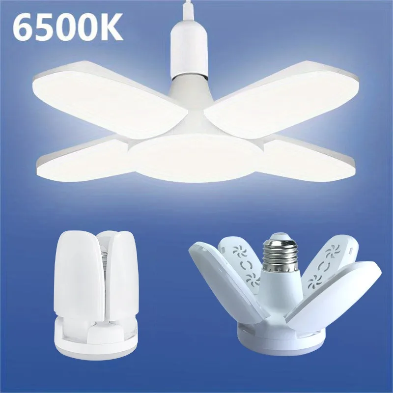 Ampoule LED pliable en forme d’éventail E27, 28W, déformation AC220V/110V pour plafonniers domestiques, entrepôt et Garage, lumière blanche 6500K