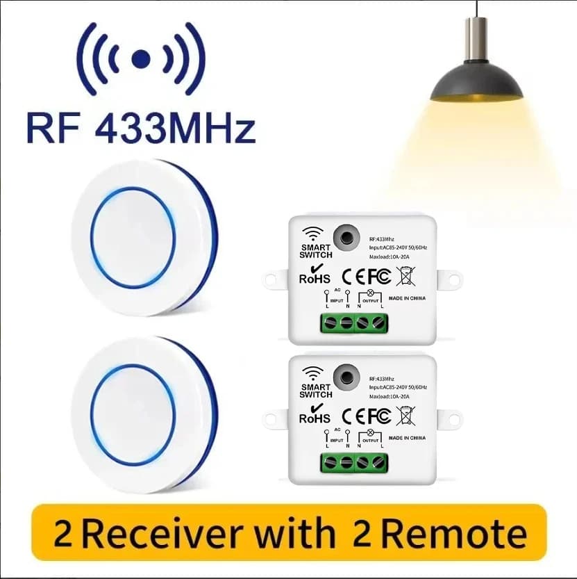 RF 433MHz sans fil 10A relais récepteur télécommande interrupteur de lumière 220V 110V Mini bouton rond panneau mural interrupteur pour lampe à LED — 8/10