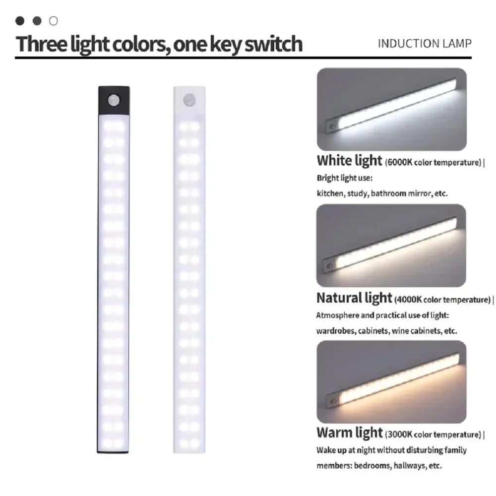 Lampe LED USB Type-C Rechargeable avec Capteur de Mouvement, Éclairage pour Armoire de Cuisine et Garde-robe, 20cm/30cm/40cm/50cm/60cm — 4/10