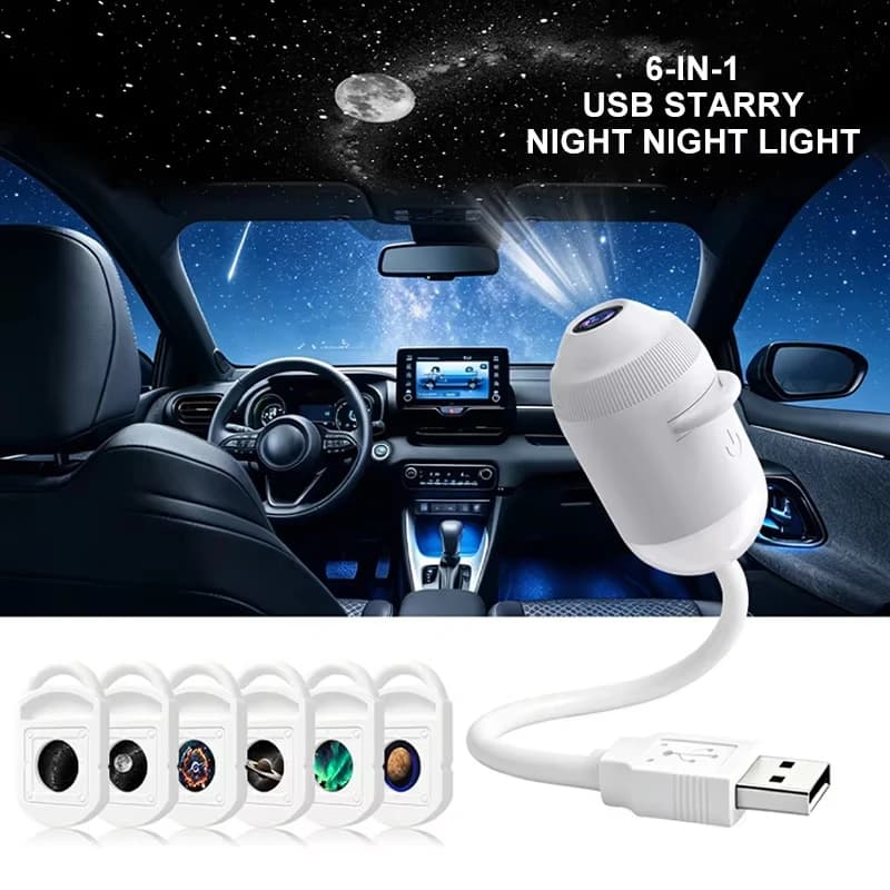 Projecteur de ciel étoilé USB, lumière de nuit 360° °   Lampe d'ambiance réglable Galaxy pour l'intérieur de la voiture, la maison, la chambre à coucher, veilleuse romantique — 7/10