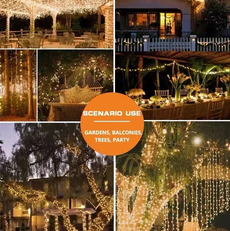 1 2 3 4 5 Paquets de lumières solaires LED féériques pour l'extérieur, lumières de Noël, 8 modes, lumières en fil de cuivre, étanches, décoration de jardin, d'arbre, de patio — 3/10