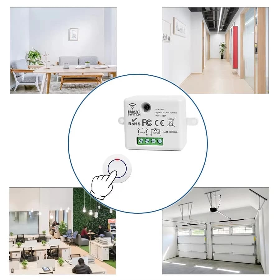 RF 433MHz sans fil 10A relais récepteur télécommande interrupteur de lumière 220V 110V Mini bouton rond panneau mural interrupteur pour lampe à LED — 4/10