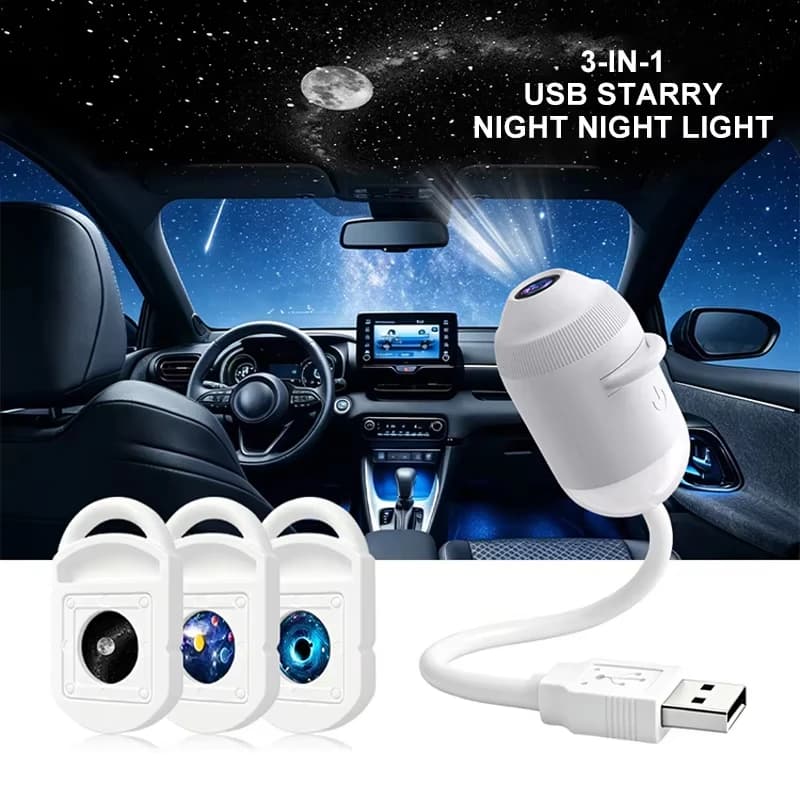 Projecteur de ciel étoilé USB, lumière de nuit 360° °   Lampe d'ambiance réglable Galaxy pour l'intérieur de la voiture, la maison, la chambre à coucher, veilleuse romantique — 8/10