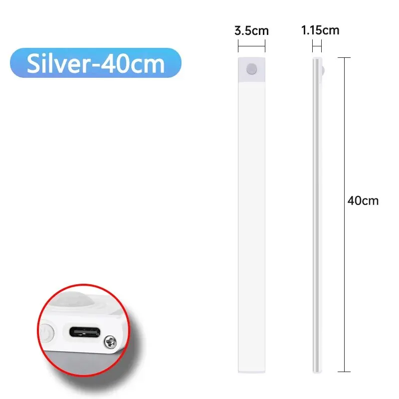 Lampe LED USB Type-C Rechargeable avec Capteur de Mouvement, Éclairage pour Armoire de Cuisine et Garde-robe, 20cm/30cm/40cm/50cm/60cm — 10/10