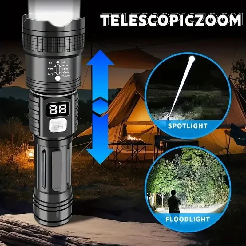 100000LM lampe de poche Super lumineuse torche LED Rechargeable lampe tactique longue portée pour l'extérieur étanche Camping pêche lanterne — 3/10