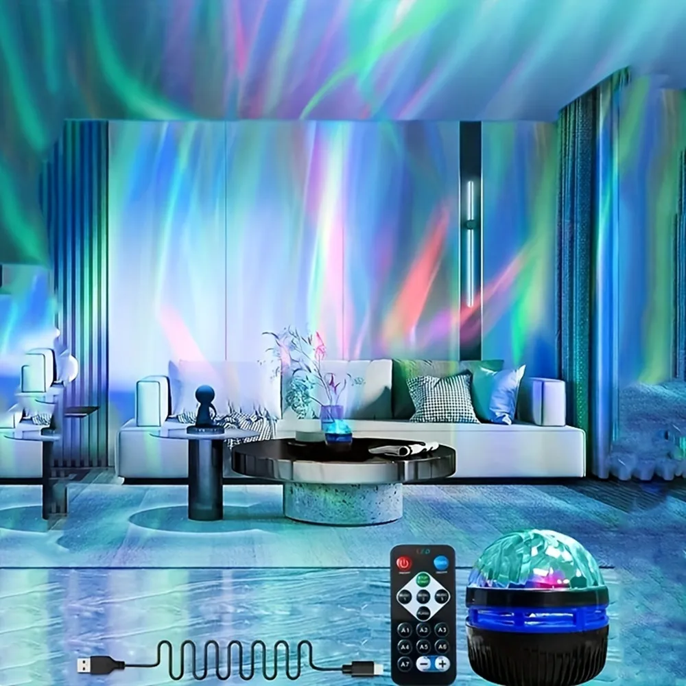 Projecteur LED ciel étoilé et aurore boréale, lampe de projection avec télécommande et rotation automatique, pour la décoration de la maison et des fêtes — 7/10