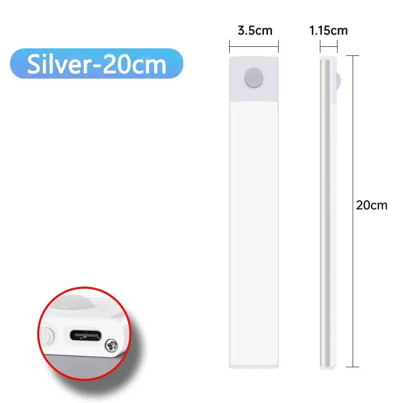 Lampe LED USB Type-C Rechargeable avec Capteur de Mouvement, Éclairage pour Armoire de Cuisine et Garde-robe, 20cm/30cm/40cm/50cm/60cm — 8/10