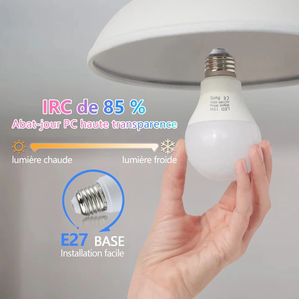 Ampoules LED 3W 6W 9W 12W 15W 18W E27, Lampe LED AC 220V-240V, IC intelligent, Haute luminosité, Projecteur Illa — 4/6