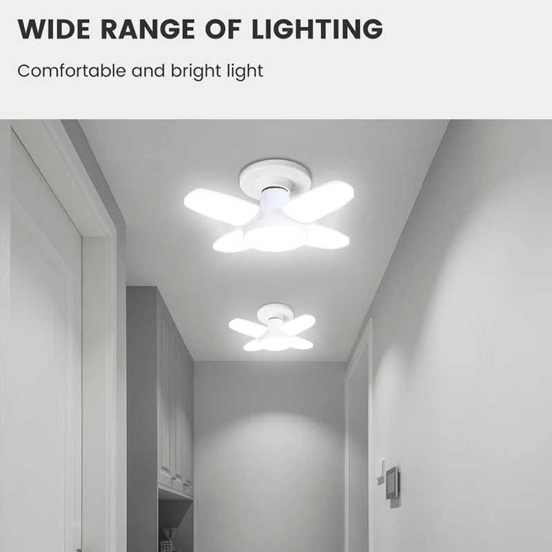 Ampoule LED pliable en forme d'éventail E27, 28W, déformation AC220V/110V pour plafonniers domestiques, entrepôt et Garage, lumière blanche 6500K — 5/7