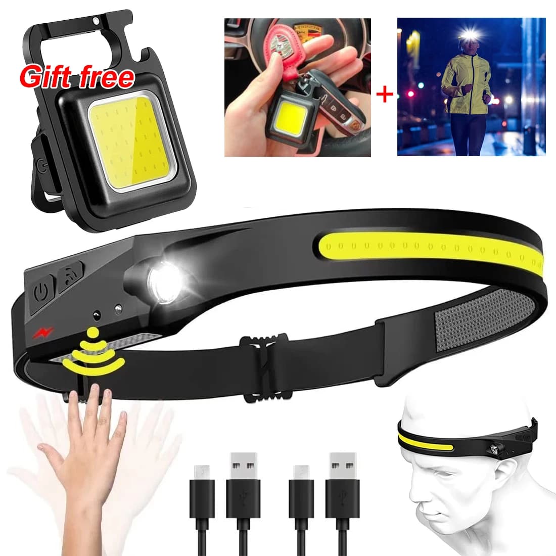 1/2/3 pièces LED lampe frontale à Induction Camping recherche lumière USB Rechargeable phare LED tête torche lampe de travail avec batterie intégrée — 10/10