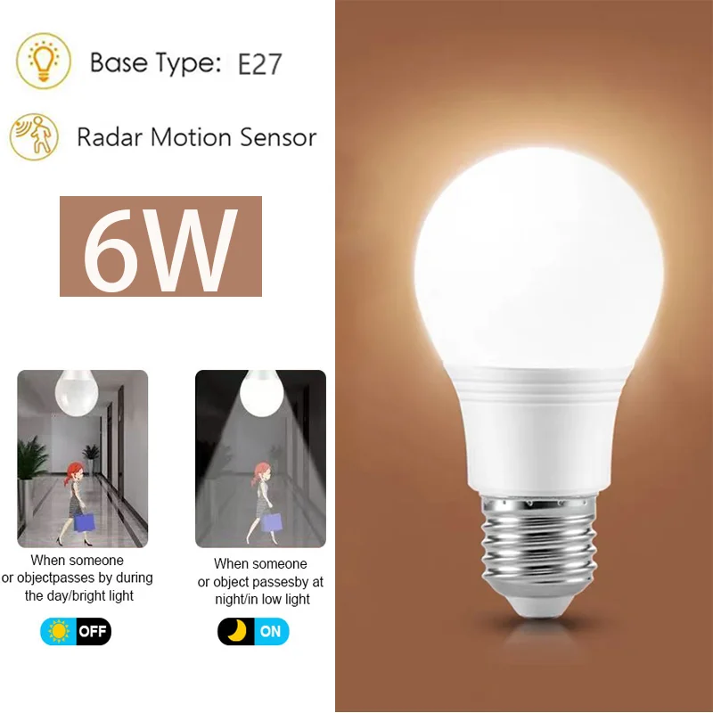 Ampoules LED avec capteur de mouvement Radar, du crépuscule à l'aube, marche/arrêt automatique pour l'extérieur, pour sous-sols intérieurs et extérieurs, porche, cours, 1 pièce — 9/10