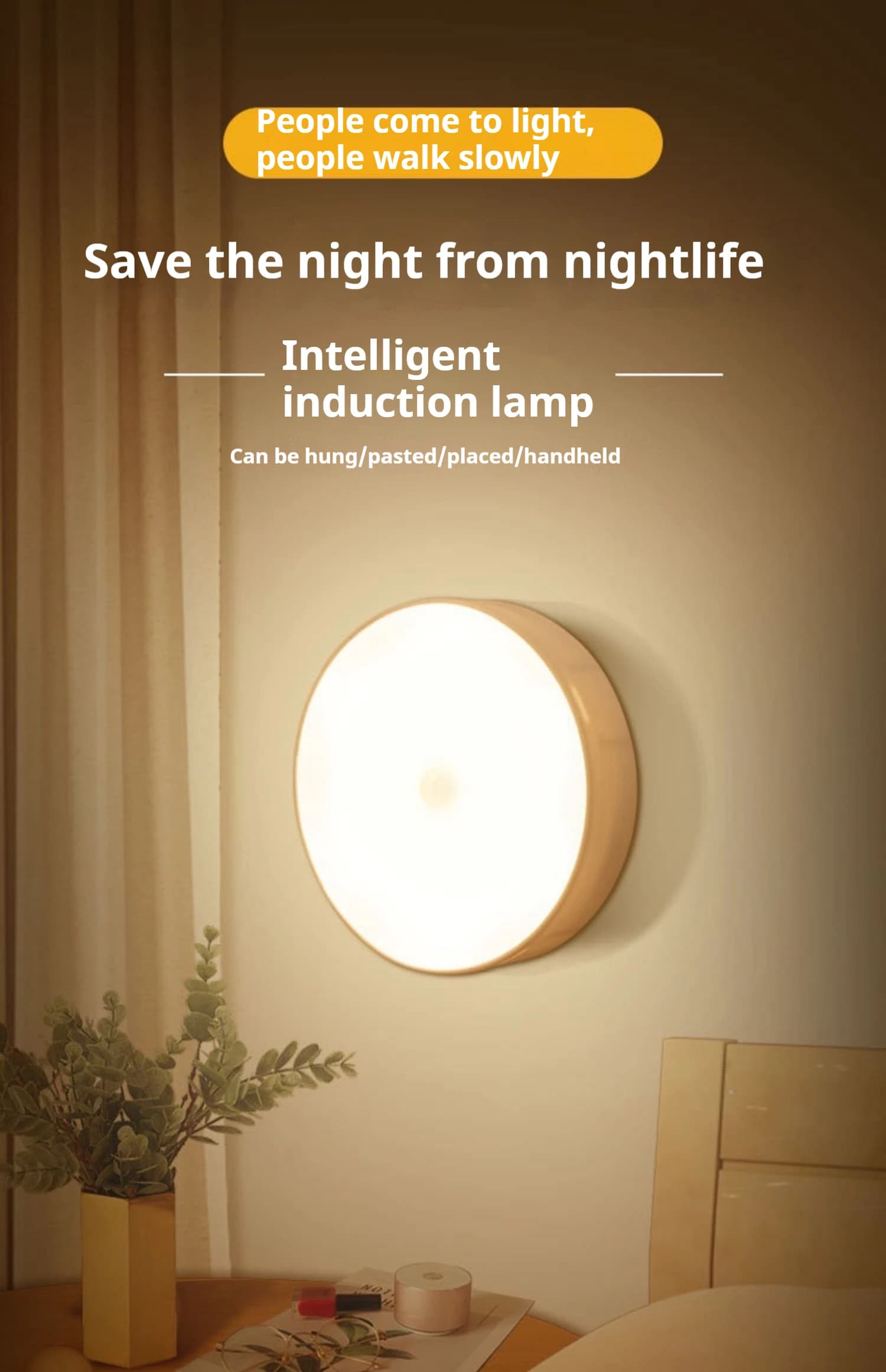 Veilleuse LED sans fil avec détecteur de mouvement, lampe de détection pour chambre à coucher, escalier, Cisco et décoration de chambre, 1PC — 8/8