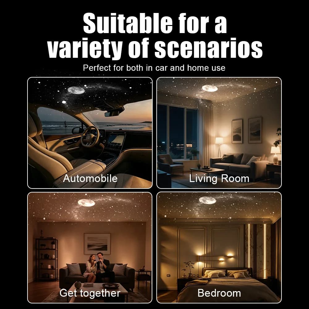 Nouvelle lampe de projection d'étoiles USB pour l'intérieur de la voiture, la maison, la chambre, veilleuse, lumière d'ambiance galactique romantique — 5/10