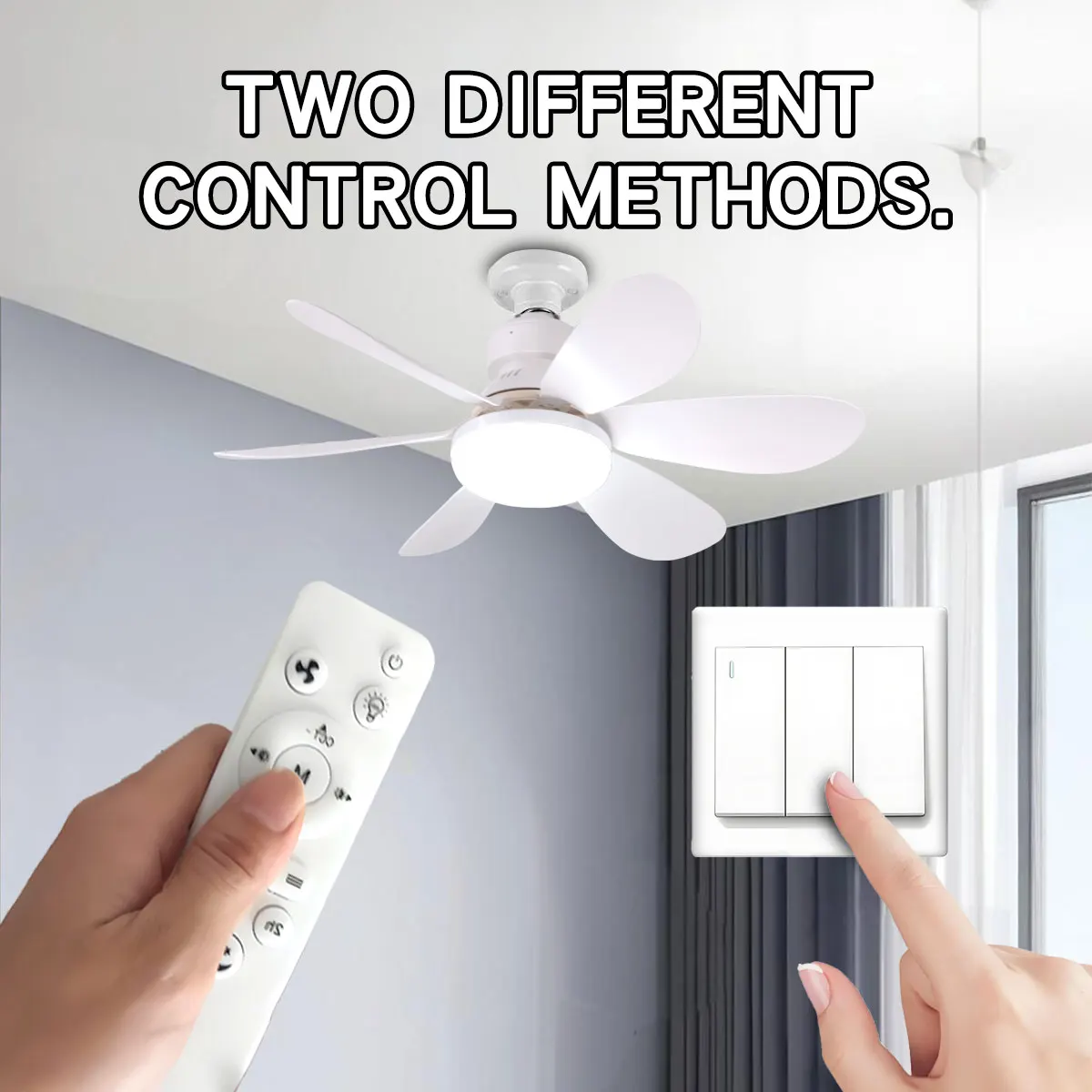 Ventilateur de plafond LED E27 avec télécommande, 30W 40W, fonction de gradation, adapté au salon, au bureau et à un usage domestique, 85-265V — 5/8