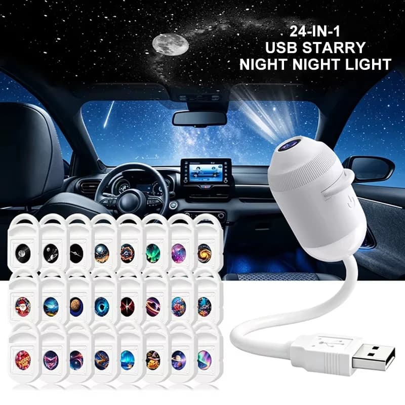 Projecteur de ciel étoilé USB, lumière de nuit 360° °   Lampe d'ambiance réglable Galaxy pour l'intérieur de la voiture, la maison, la chambre à coucher, veilleuse romantique — 9/10