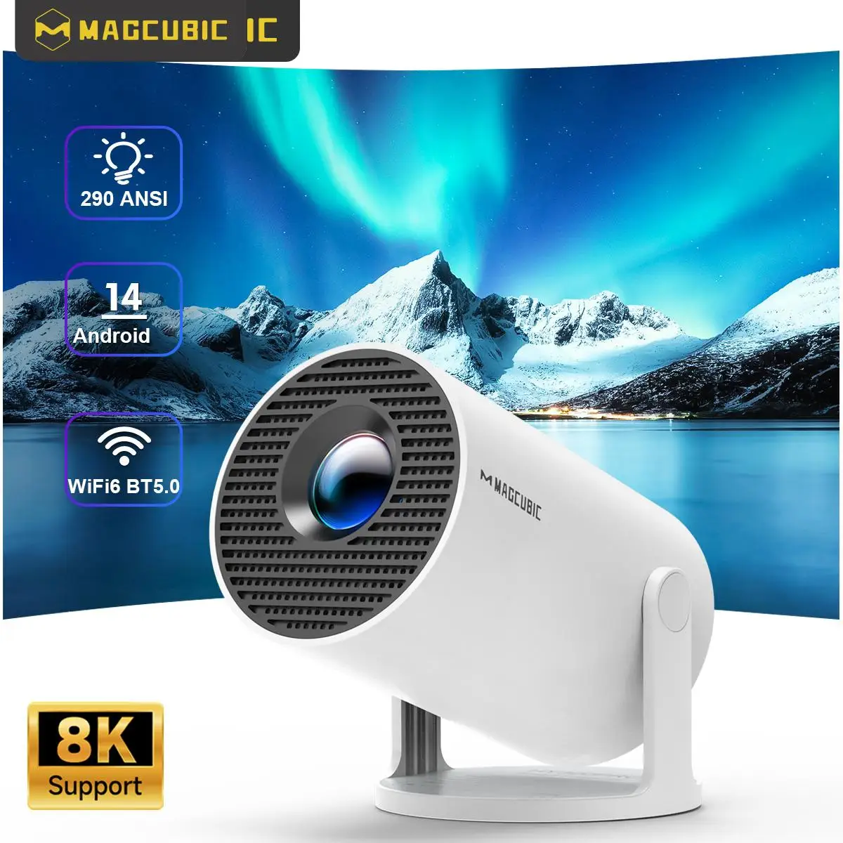 Projecteur magnétique HY300 Pro 8K Android 14 double Wifi6 290ANSI Allwinner H726 BT5.4 1080P 1280*720P projecteur extérieur de cinéma maison