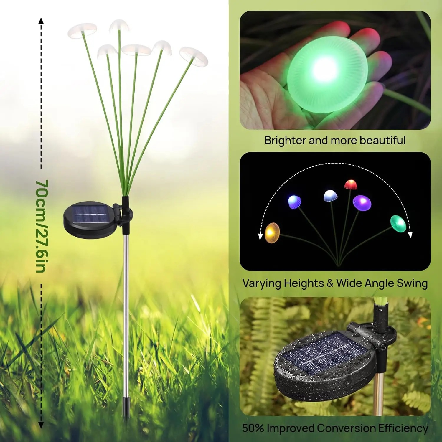 Lampes solaires de jardin LED double Mode lumières solaires en forme de champignon décor étanche cour Patio voie méduse pour ambiance de jardin — 3/8