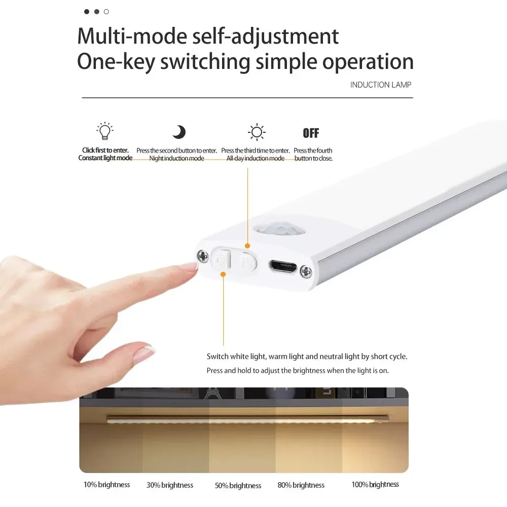 Lampe LED USB Type-C Rechargeable avec Capteur de Mouvement, Éclairage pour Armoire de Cuisine et Garde-robe, 20cm/30cm/40cm/50cm/60cm — 5/10