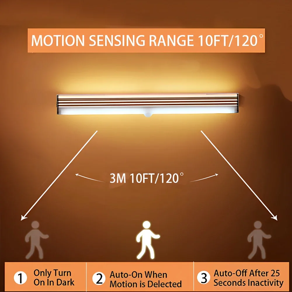 Veilleuses LED sans fil avec détecteur de mouvement, lampe aste par USB, ampoule magnétique pour armoire, chambre, Cisco, cuisine, allée, détecteur de tube — 4/10