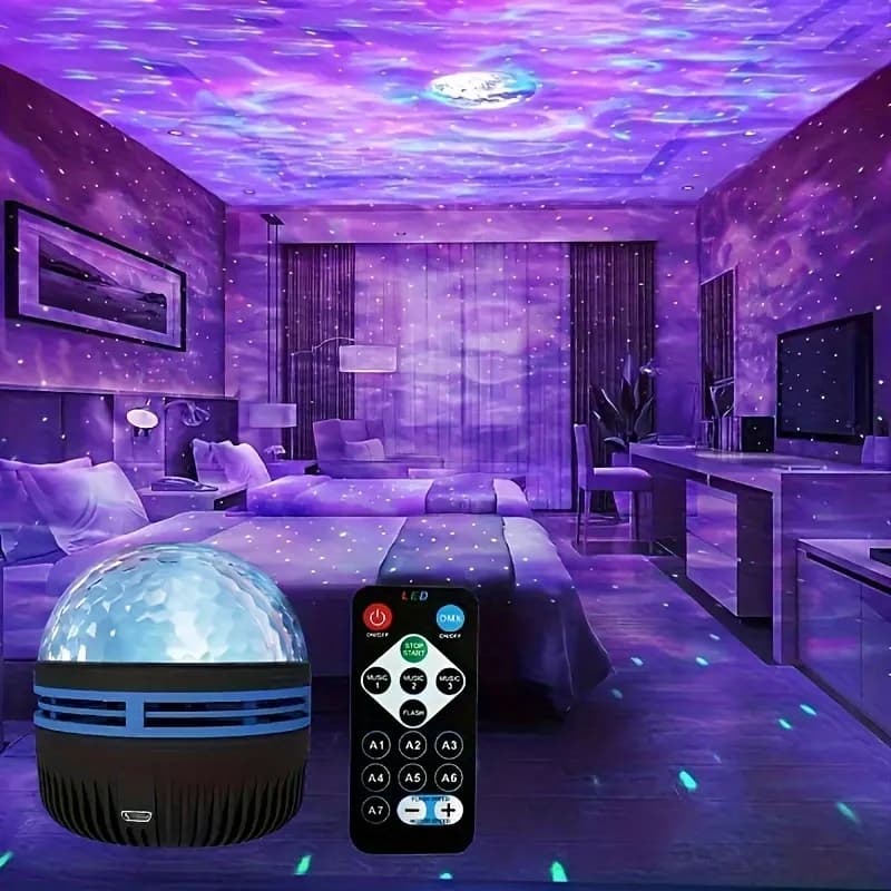 Projecteur LED ciel étoilé et aurore boréale, lampe de projection avec télécommande et rotation automatique, pour la décoration de la maison et des fêtes