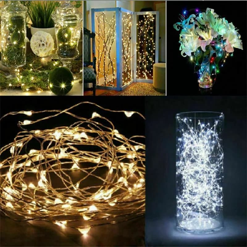 Guirxiété lumineuse LED dégradée en fil de cuivre, 1 paquet, 1 m, 2 m, 3 m, 5 m, 10m, batterie 62, décoration de mariage, chambre, fête de jardin — 3/10