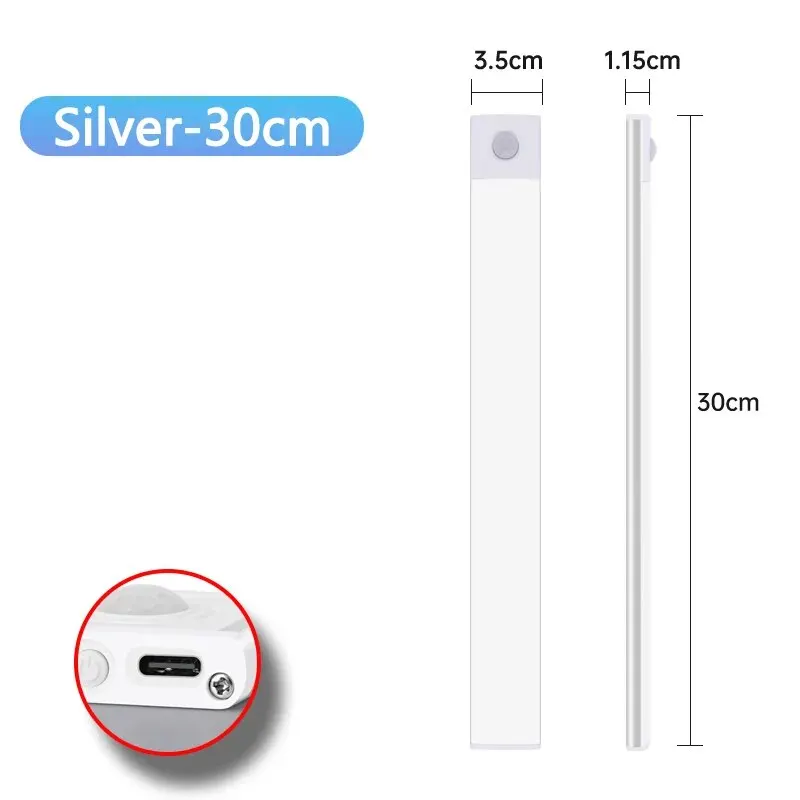 Lampe LED USB Type-C Rechargeable avec Capteur de Mouvement, Éclairage pour Armoire de Cuisine et Garde-robe, 20cm/30cm/40cm/50cm/60cm — 7/10