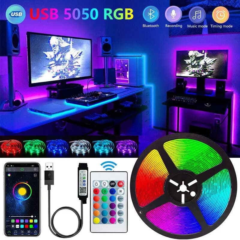 Bande lumineuse LED Bluetooth intelligente SMD 5050, télécommande, ruban flexible, lampe à diode, rétroéclairage TV, salle de jeu, décoration d’intérieur