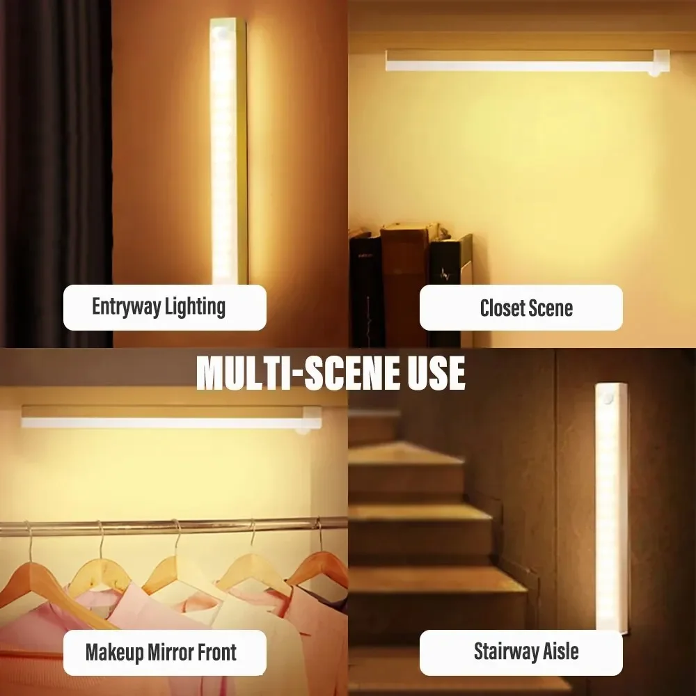 Luz noturna LED sem fio com sensor de movimento, tipo C, Aste, armário, lâmpada de guarda-roupa, luz de fundo de escada para cozinha — 5/10