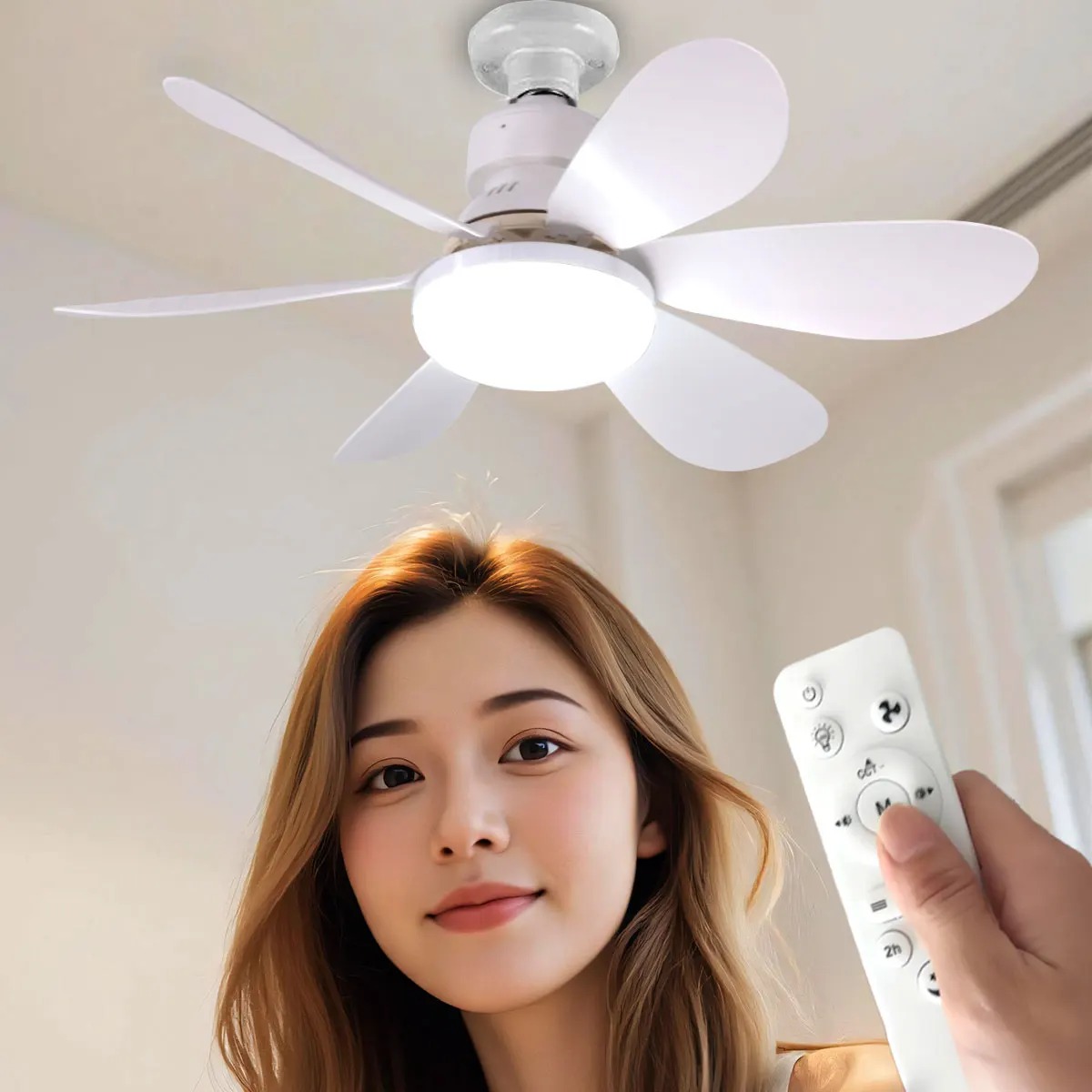 Ventilateur de plafond LED E27 avec télécommande, 30W 40W, fonction de gradation, adapté au salon, au bureau et à un usage domestique, 85-265V
