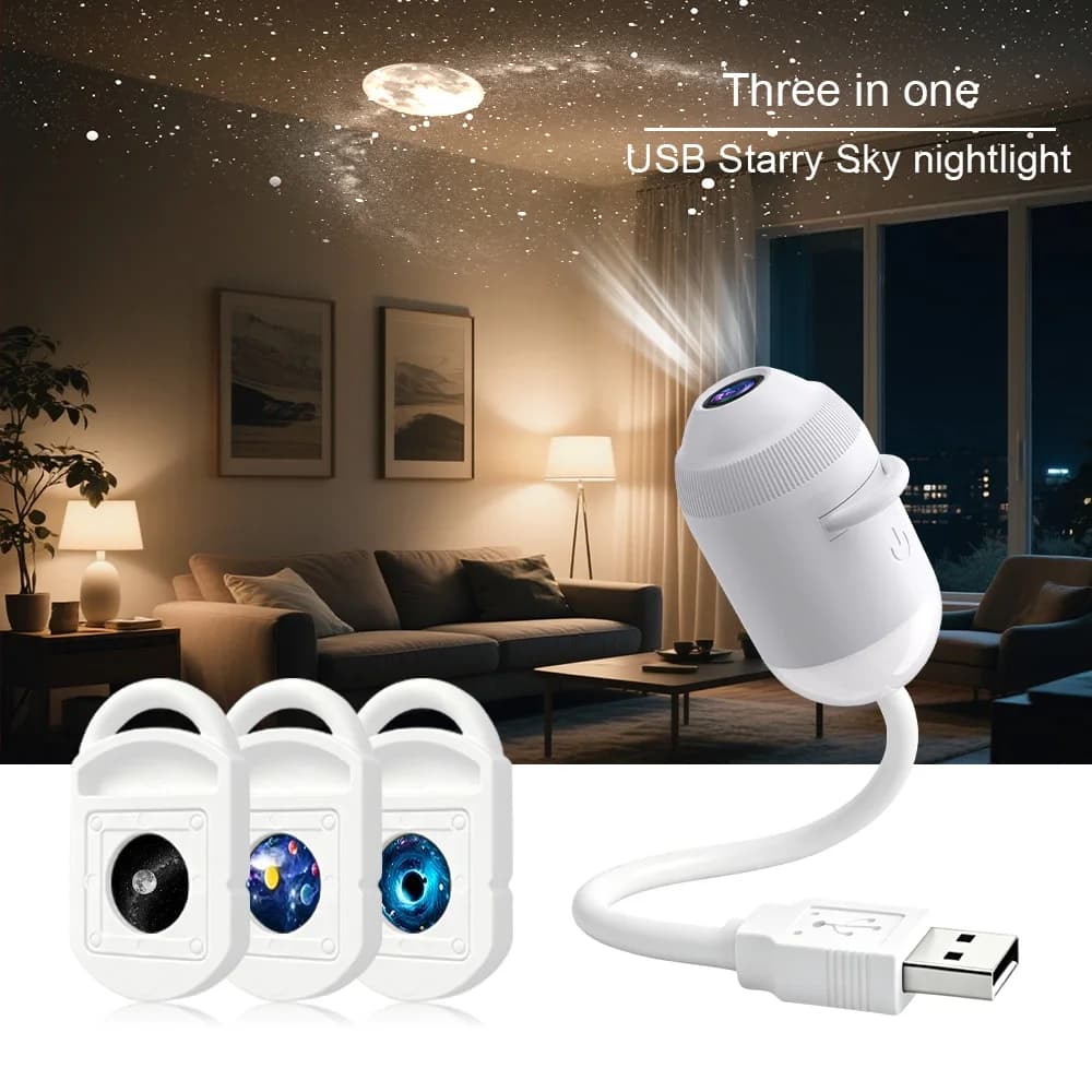 Nouvelle lampe de projection d'étoiles USB pour l'intérieur de la voiture, la maison, la chambre, veilleuse, lumière d'ambiance galactique romantique — 10/10