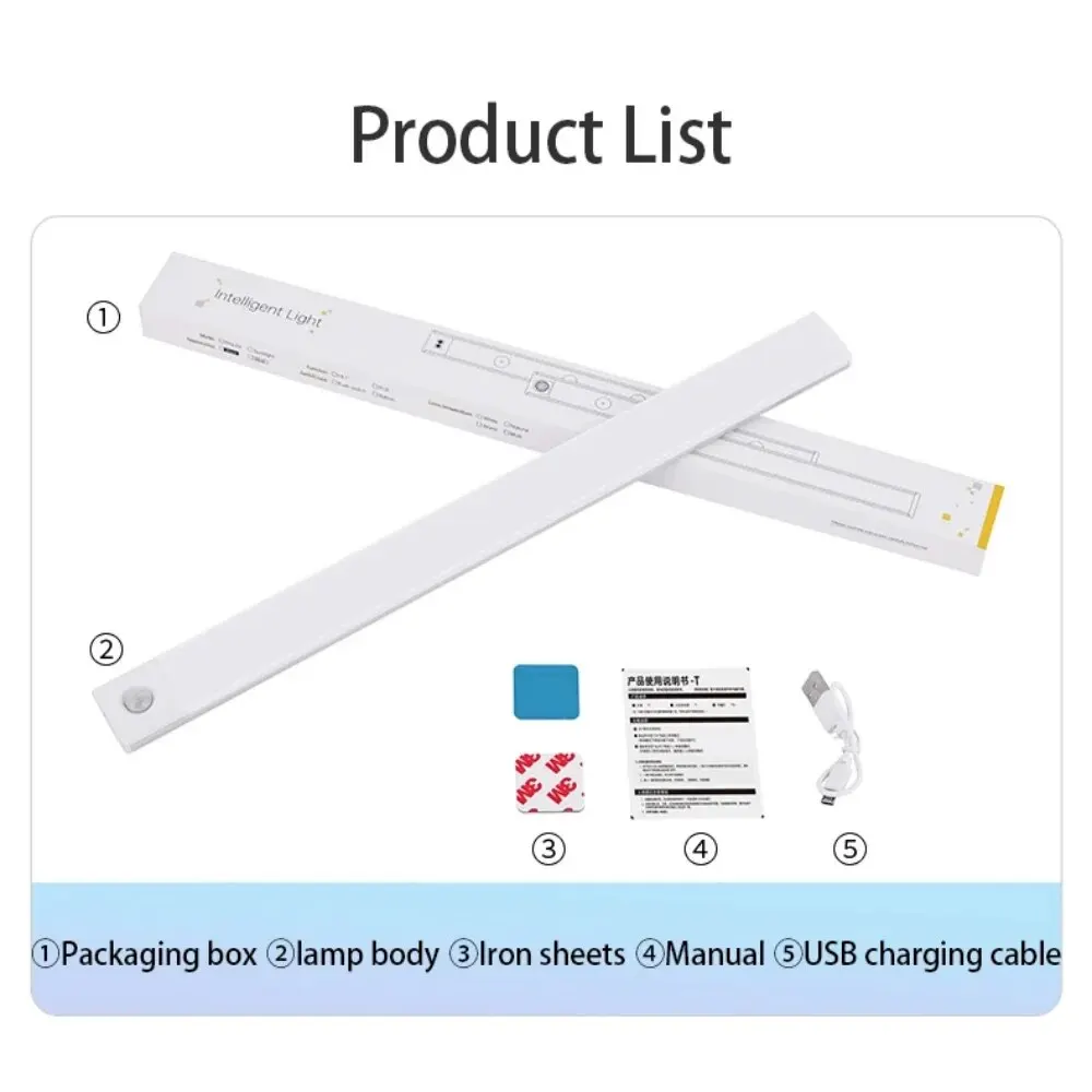 Lampe LED USB Type-C Rechargeable avec Capteur de Mouvement, Éclairage pour Armoire de Cuisine et Garde-robe, 20cm/30cm/40cm/50cm/60cm — 6/10