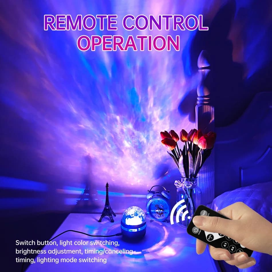 Projecteur LED ciel étoilé et aurore boréale, lampe de projection avec télécommande et rotation automatique, pour la décoration de la maison et des fêtes — 3/10