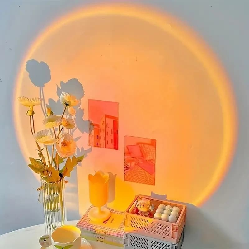 Lampe de projection coucher de soleil, lampe d'ambiance USB pour la décoration intérieure, rotative multi-angles, adaptée au salon et à la chambre à coucher. — 4/5