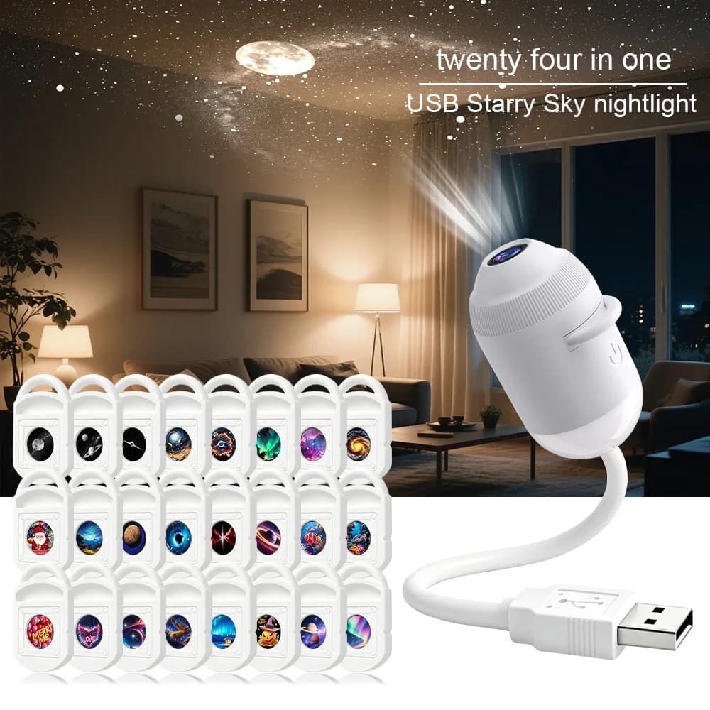 Nouvelle lampe de projection d'étoiles USB pour l'intérieur de la voiture, la maison, la chambre, veilleuse, lumière d'ambiance galactique romantique — 7/10