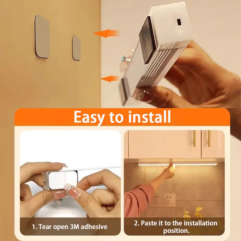 Luz noturna LED sem fio com sensor de movimento, tipo C, Aste, armário, lâmpada de guarda-roupa, luz de fundo de escada para cozinha — 4/10