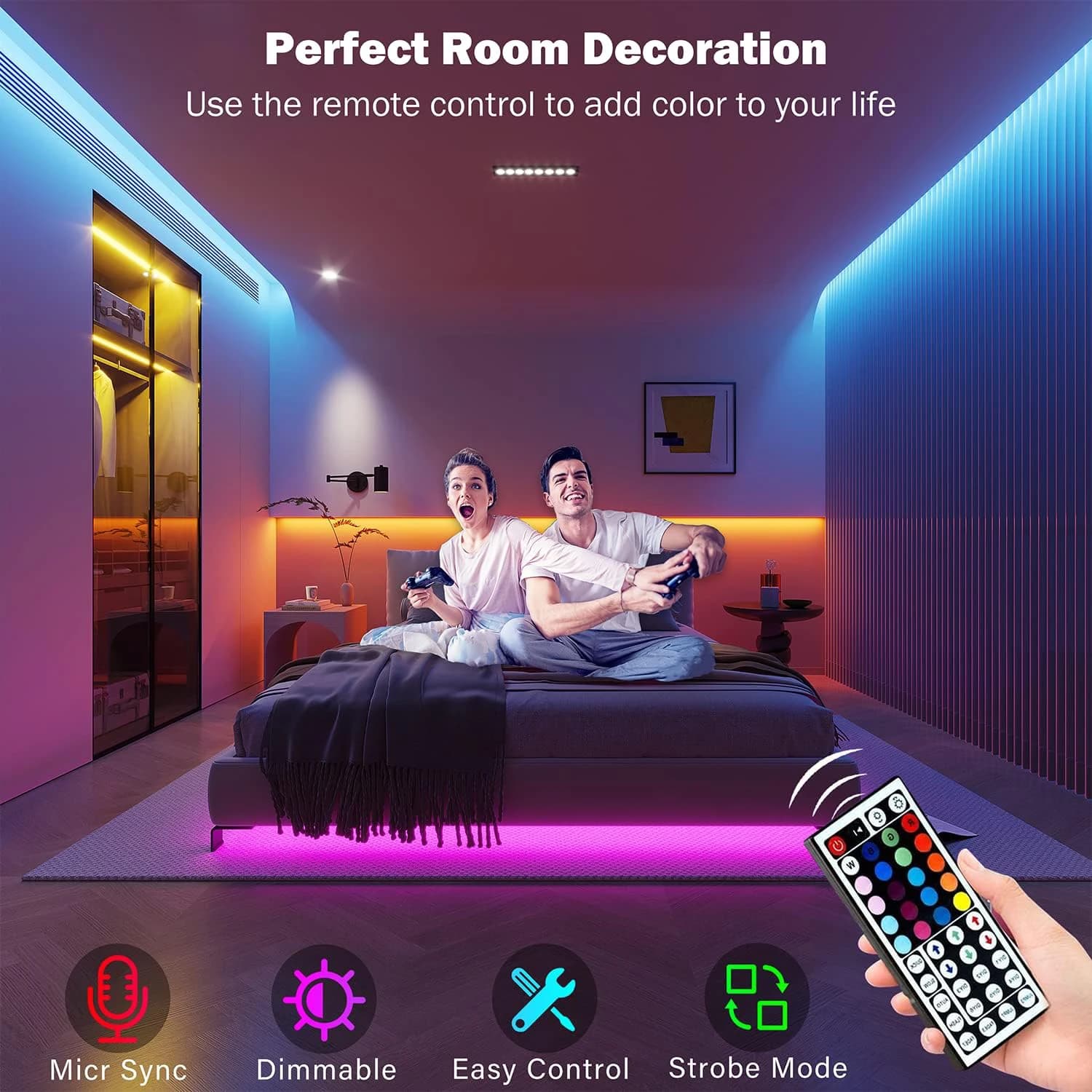 Bande lumineuse LED RVB flexible, 5m, 10m, 20m, 30m, ruban lumineux pour chambre à coucher, décoration de chambre — 3/9