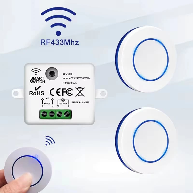 RF 433MHz sans fil 10A relais récepteur télécommande interrupteur de lumière 220V 110V Mini bouton rond panneau mural interrupteur pour lampe à LED