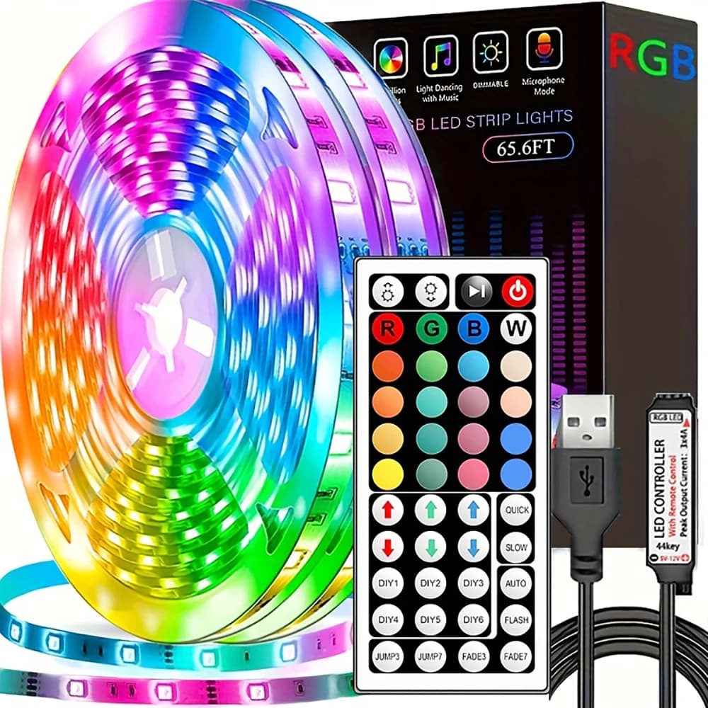 Bande lumineuse Led avec télécommande à 44 touches, 1m, 5m, 10m, 20m, RGB, pour salle murale, maison, chambre à coucher, décor de fête, rétro-éclairage TV