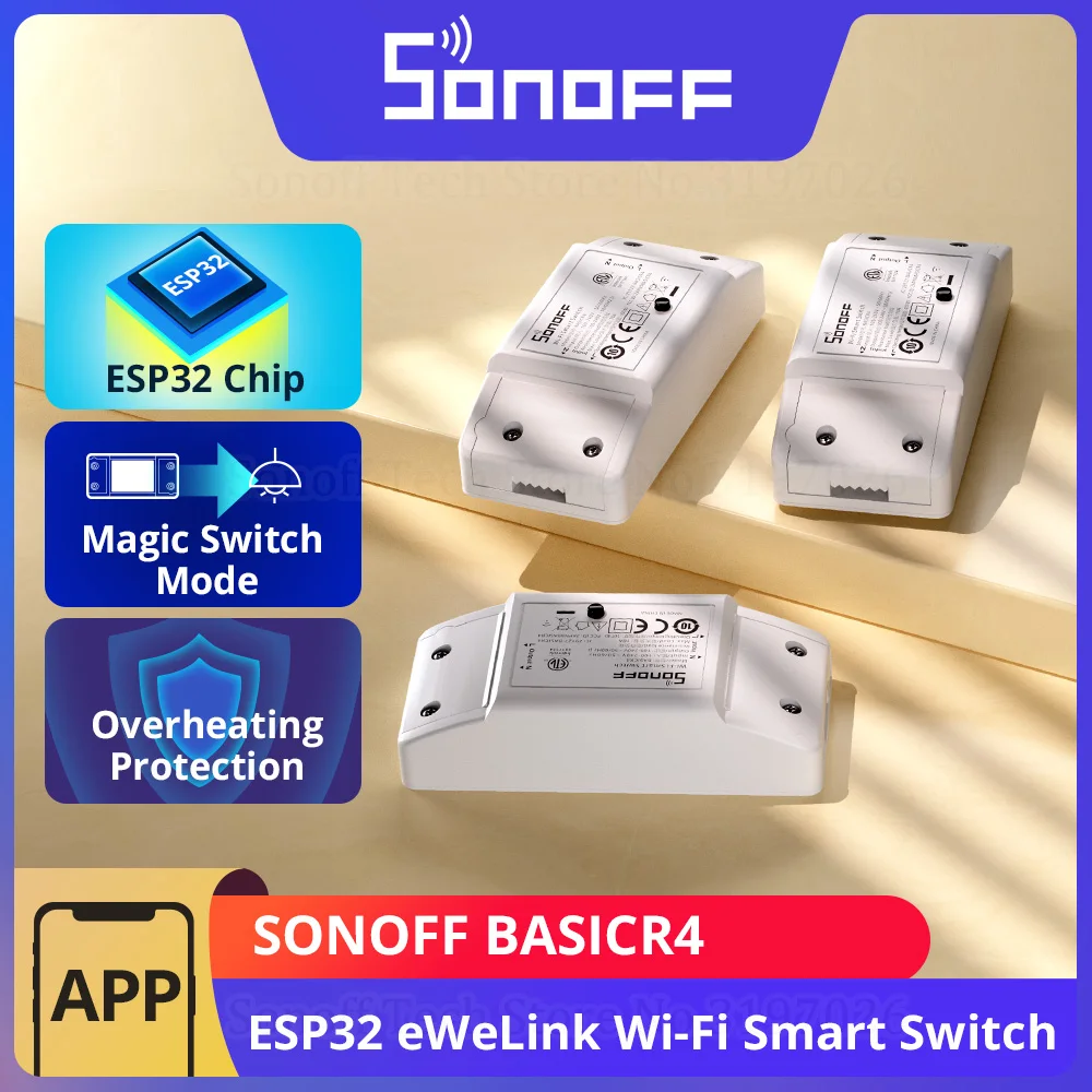 SONOFF BASICR4 – interrupteur intelligent WiFi ESP32, Mode Magic Switch, télécommande EWeLink fiable et sûre avec S-MATE2 Alexa Google, 1 à 10 pièces