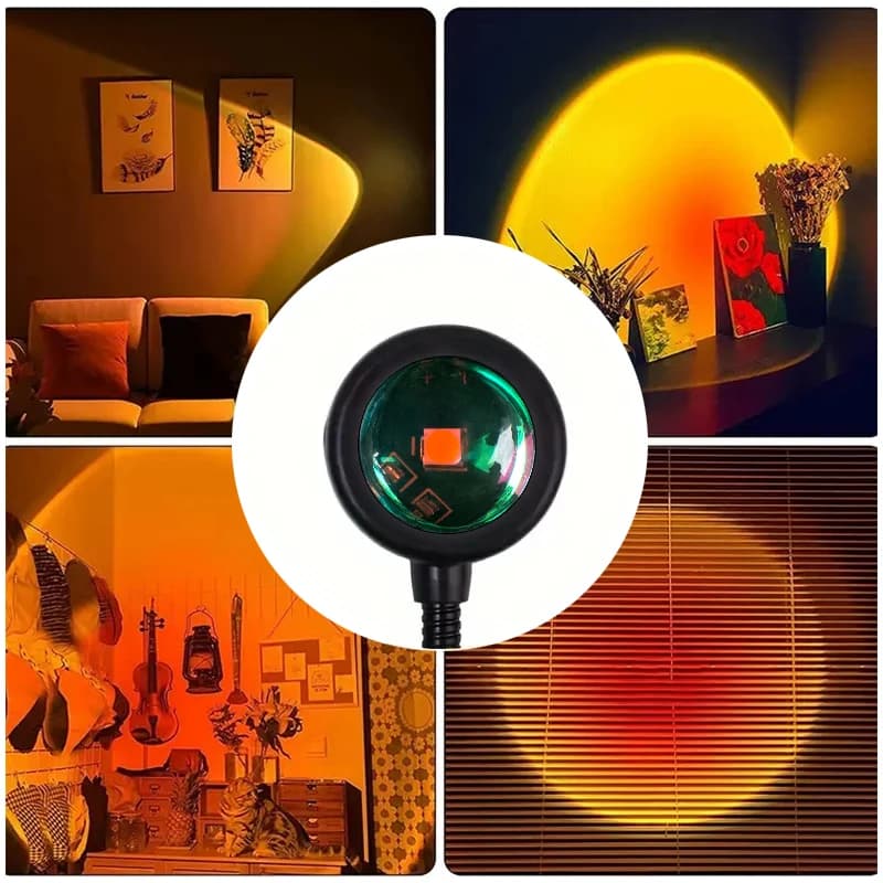 Lampe de projection coucher de soleil, lampe d'ambiance USB pour la décoration intérieure, rotative multi-angles, adaptée au salon et à la chambre à coucher. — 3/5