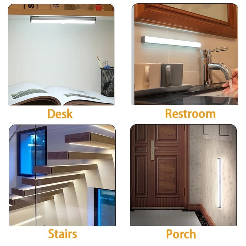 Luz noturna LED sem fio com sensor de movimento, tipo C, Aste, armário, lâmpada de guarda-roupa, luz de fundo de escada para cozinha — 6/10