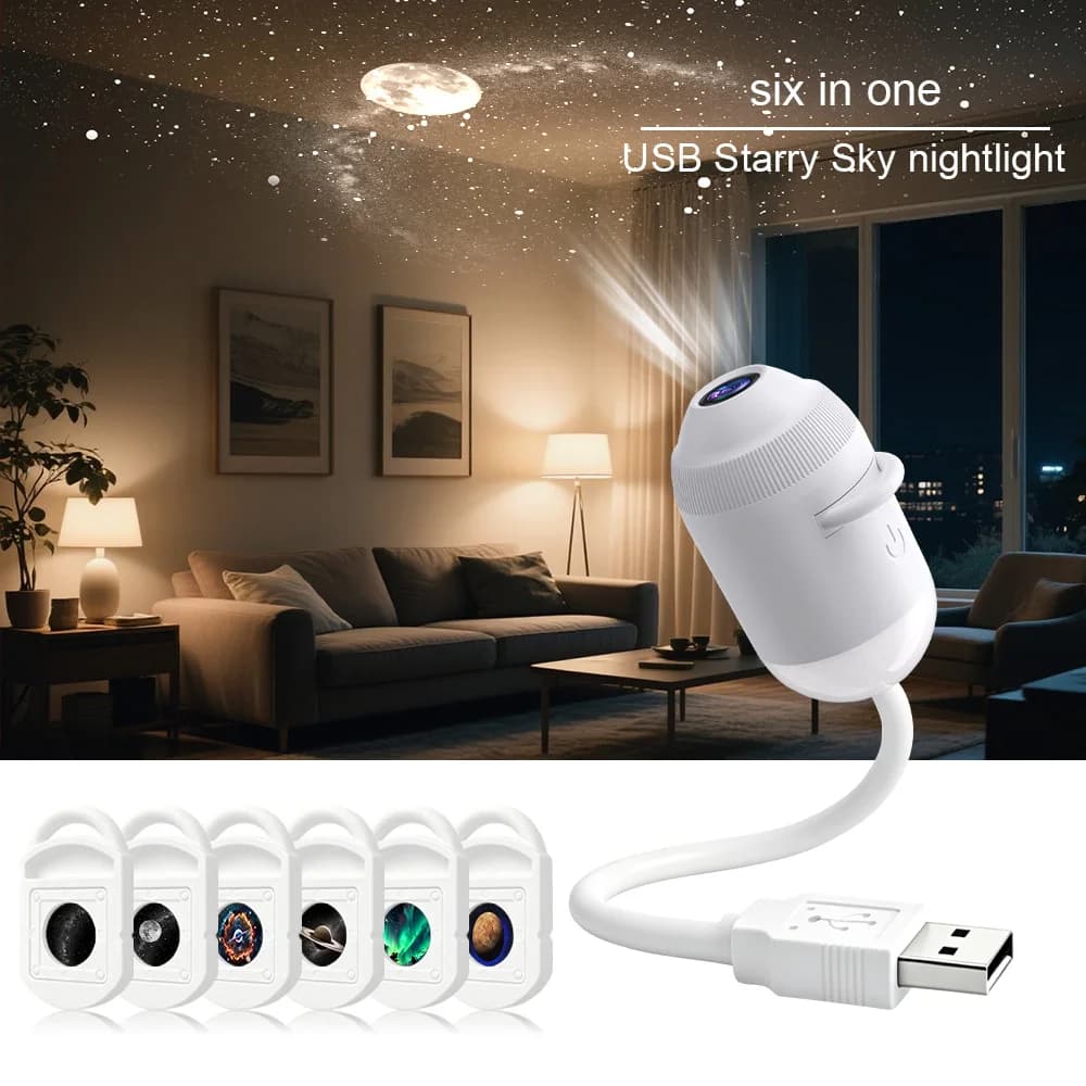 Nouvelle lampe de projection d'étoiles USB pour l'intérieur de la voiture, la maison, la chambre, veilleuse, lumière d'ambiance galactique romantique — 9/10