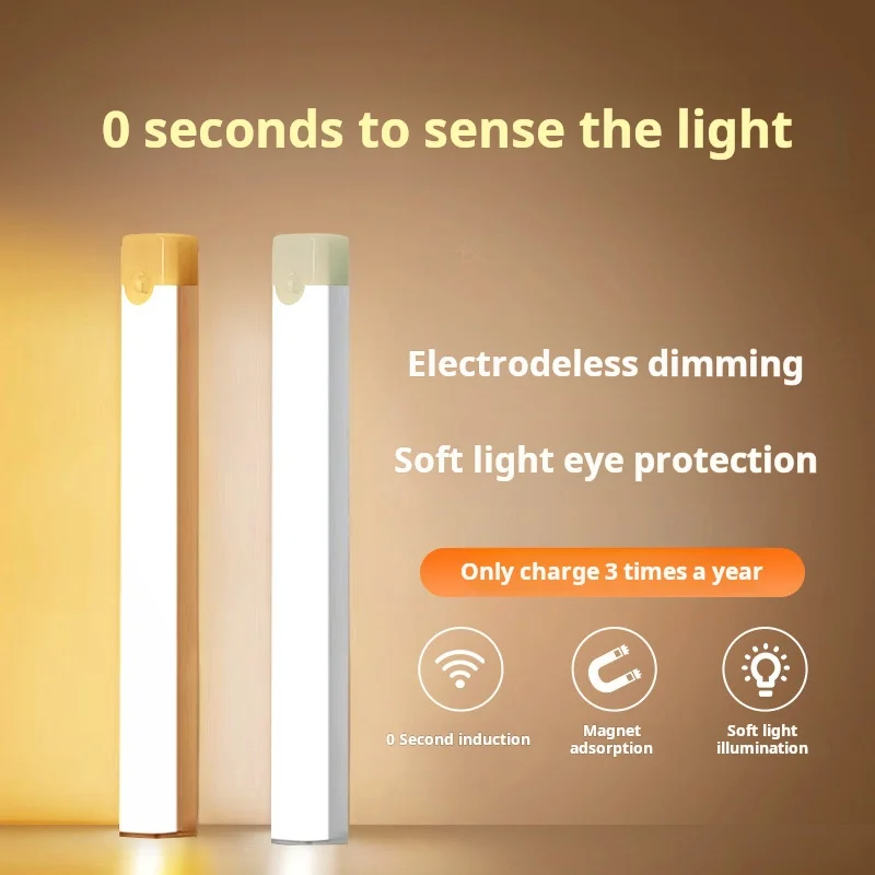Lampe d’armoire à détecteur de mouvement LED rechargeable sans fil, idéale pour placard, cuisine, garde-robe, escaliers, nuit à piles, 1 pièce