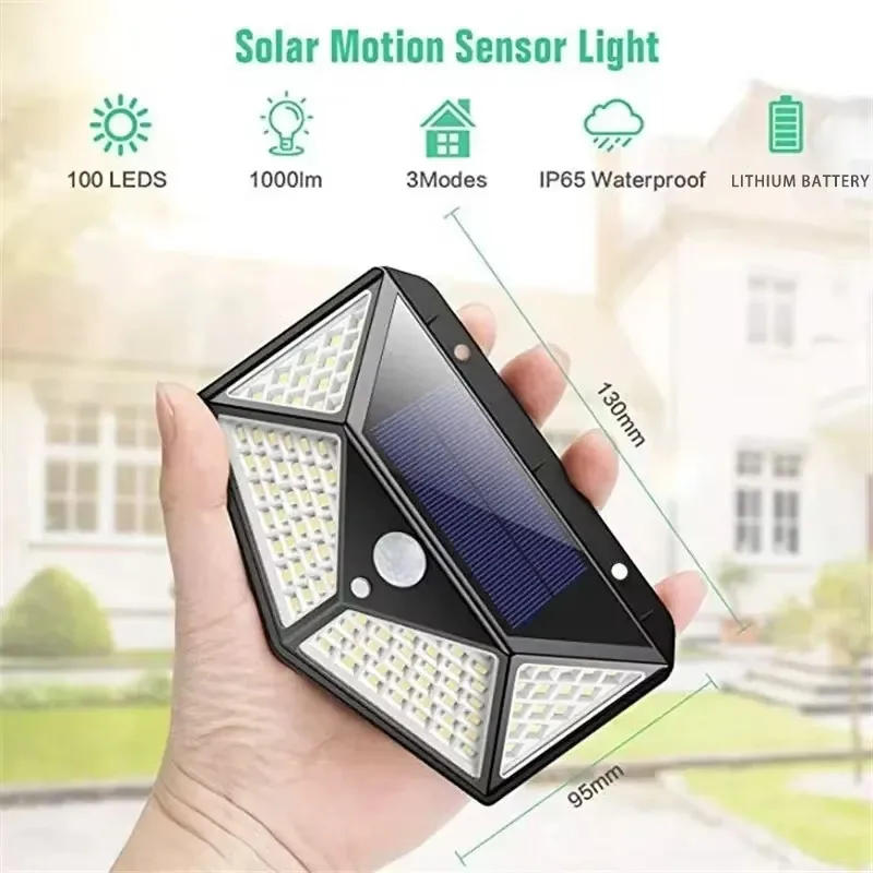 مصباح LED بالطاقة الشمسية متعدد الوظائف مع مستشعر للحركة، ضوء شمس مقاوم للماء، ديكور للحديقة الخارجية، 62 مصباح كشاف — 3/7