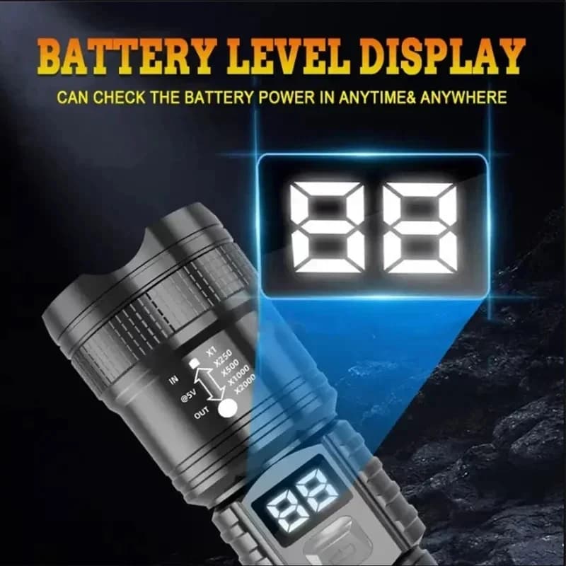 100000LM lampe de poche Super lumineuse torche LED Rechargeable lampe tactique longue portée pour l'extérieur étanche Camping pêche lanterne — 6/10