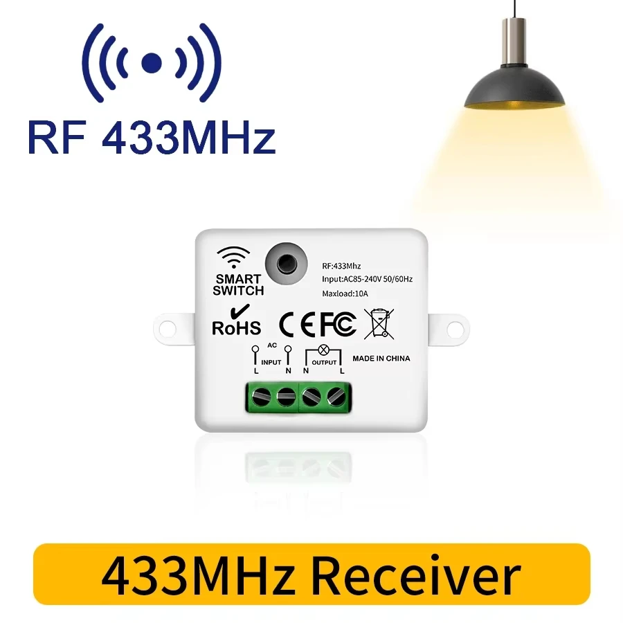 RF 433MHz sans fil 10A relais récepteur télécommande interrupteur de lumière 220V 110V Mini bouton rond panneau mural interrupteur pour lampe à LED — 9/10